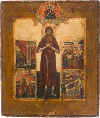 Auktion 142<br>SELTENE VITA-IKONE MIT DEM HEILIGEN ALEXIJ, MANN GOTTES