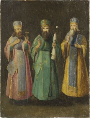 Bild IKONE MIT DEN DREI HEILIGEN HIERARCHEN BASILIOS DEM GROSSEN, GREGORIOS DEM THEOLOGEN UND JOHANNES CHRYSOSTOMUS