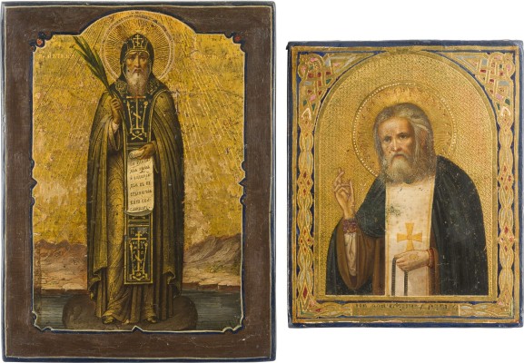 Bild ZWEI KLEINE IKONEN MIT DEM HEILIGEN ANTONIUS UND DEM HEILIGEN SERAFIM VON SAROW