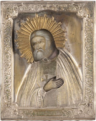 Bild KLEINE IKONE MIT DEM HEILIGEN SERAFIM VON SAROW MIT OKLAD