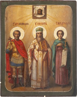 Auktion 142<br>KLEINE IKONE MIT DEN HEILIGEN JOHANNES DEM KRIEGER, NIFONT UND BONIFATIUS