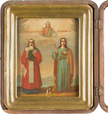 Auktion 142<br>IKONE MIT DEN HEILIGEN PAWEL UND ALEXANDRA IM KIOT