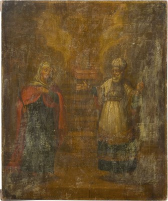 Auktion 142<br>IKONE MIT DEN HEILIGEN ELISABET UND ZACHARIAS, DEN ELTERN VON JOHANNES DEM VORLÄUFER