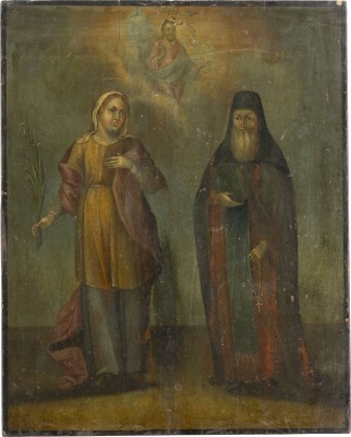Auktion 142<br>GROSSE IKONE MIT DEN HEILIGEN AGRIPPINA UND FEODOSIJ