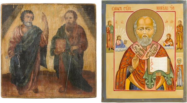 Bild ZWEI IKONEN: DIE APOSTEL PETRUS UND PAULUS UND DER HEILIGE NIKOLAUS VON MYRA