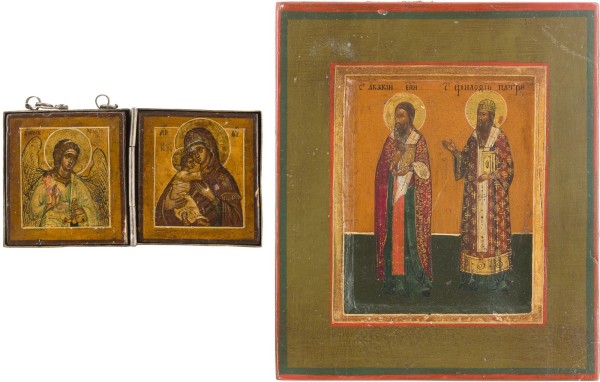 Picture MINIATUR-DIPTYCHON MIT DEM SCHUTZENGEL UND DER GOTTESMUTTER UND KLEINE IKONE MIT ZWEI HEILIGEN