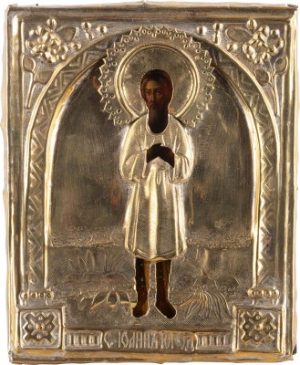 Auction 142<br>KLEINE IKONE MIT DEM HEILIGEN JOHANNES, DEM VIELDULDER MIT OKLAD