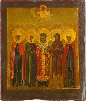 Auktion 142<br>PATRONATSIKONE MIT DEN HEILIGEN MARIA MAGDALENA, OLGA, MAKARIUS, WASSILIJ UND ANNA