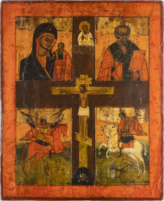 Bild VIERFELDER-IKONE MIT DER GOTTESMUTTER VON KASAN, DEM HEILIGEN NIKOLAUS VON MYRA, DEM ERZENGEL MICHAEL UND DEM HEILIGEN GEORG