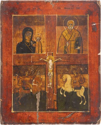 Auktion 142<br>ZWEI IKONEN: CHRISTUS PANTOKRATOR UND VIERFELDER-IKONE
