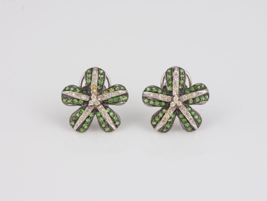 Picture PAAR TSAVORIT DIAMANT OHRSTECKER