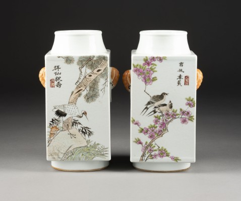 Auction 143<br>EIN PAAR QIANJIANG CAI CONG-FORM VASEN