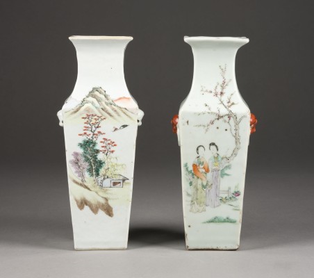 Auction 143<br>ZWEI QIANJIANG EMAILLIERTE VASEN MIT FIGURENDARSTELLUNG