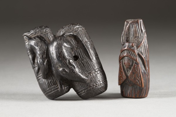 Auction 143<br>ZWEI HOLZGESCHNITZTE NETSUKE VON TIERISCHEN FIGUREN