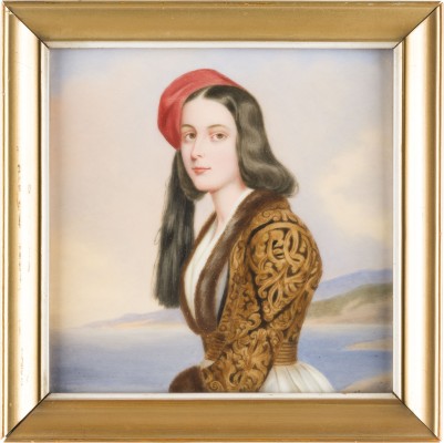 Auktion 146<br>SIGNIERTE PORZELLANBILDPLATTE MIT PORTRÄT VON KATHARINA BOTZARIS