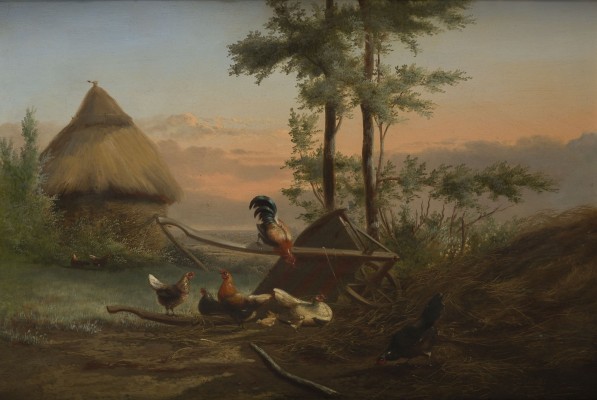 Auction 146<br>GEMÄLDEPAAR MIT DARSTELLUNG DER HÜHNERHOF, 1869