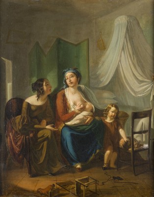 Auction 146<br>MUTTERSCHAFT. SZENE MIT ZWEI FRAUEN UND KINDERN IN INTERIEUR