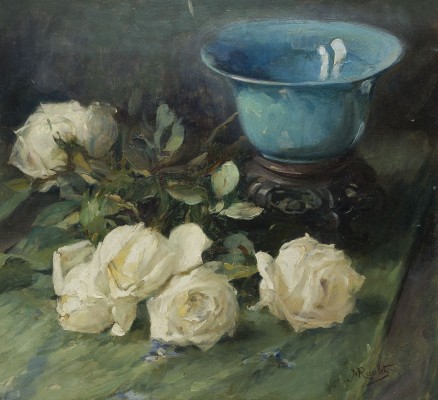 Auction 146<br>STILLLEBEN MIT WEISSEN ROSEN UND CHINESISCHER PORZELLANSCHALE