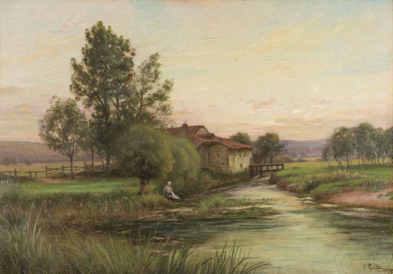 Auction 146<br>FLUSSLANDSCHAFT MIT WÄSCHERIN, SEPVIGNY. 1919
