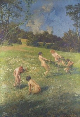 Auktion 146<br>TANZENDE NYMPHEN UND FAUN IN EINER FRÜHLINGSLANDSCHAFT. 1919