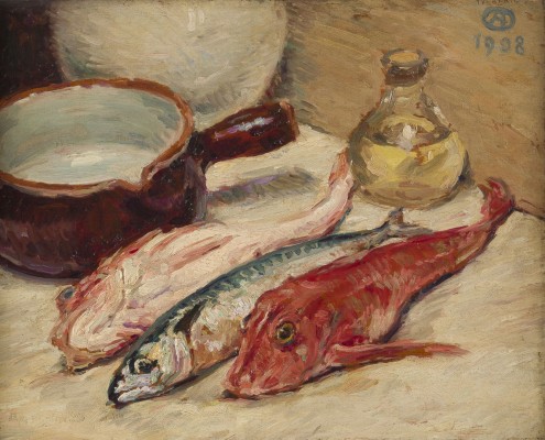 Auktion 146<br>STILLLEBEN 'FISCHE. ROTER KNURRHAHN UND MAKRELE'. 1908