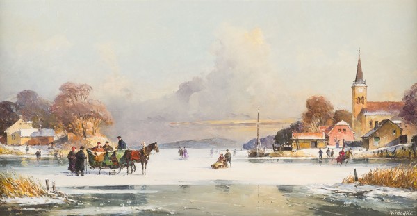 Auktion 146<br>WINTERLANDSCHAFT MIT SCHLITTSCHUHLAUFERN AUF EINEM ZUGEFRORENEN SEE