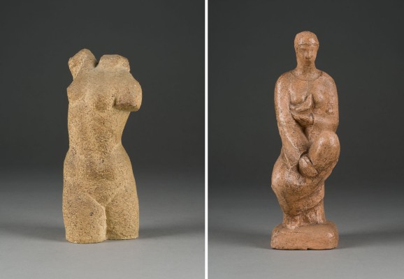 Auktion 146<br>ZWEI KERAMIKFIGUREN 'TORSO' UND 'SITZENDER FRAUENAKT'