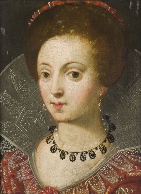 Auction 146<br>BILDNIS EINER VORNEHMEN ADLIGEN DAME MIT SPITZENKRAGEN, HALS- UND PERLENKETTE