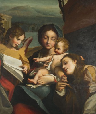 Auction 146<br>MADONNA MIT KIND, HL. KATHARINA UND ENGEL (nach Madonna des Hl. Hieronymus, Galleria Nazionale, Parma)