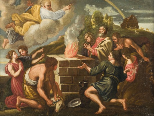 Auction 146<br>NOAH MIT SEINER FAMILIE UND DEN TIEREN VOR DER ARCHE BEIM DANKOPFER, DARÜBER DER REGENBOGEN