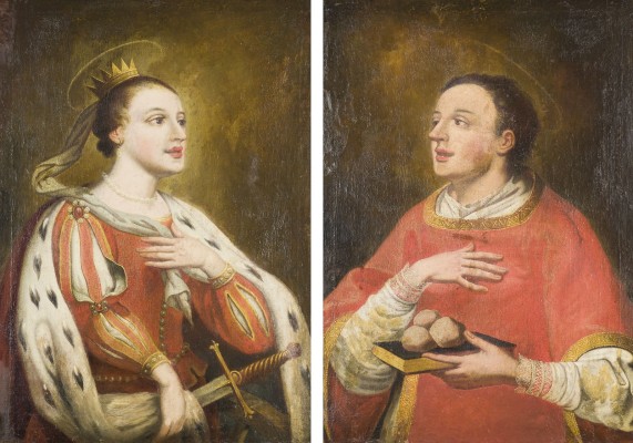 Auktion 146<br>PAAR HEILIGENBILDNISSE: DIE HEILIGE KATHARINA VON ALEXANDRIEN UND DER HEILIGE STEPHANUS