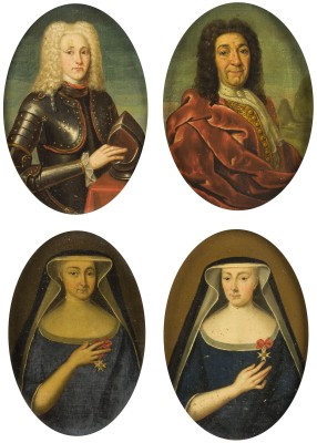 Auction 146<br>HALBFIGURENPORTRAITS DER CHRISTIANE LUISE BIERBRAUER (1673-1745), CHARLOTTE ELEONORE BIERBRAUER (1708-1751), JOHANN JACOB BIERBRAUER (1673-1744) UND JOSEPH FRIEDRICH BIERBRAUER 1729 (?)