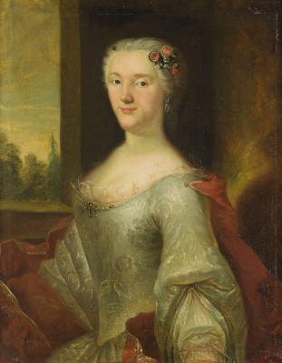 Auktion 146<br>BILDNIS EINER ADLIGEN JUNGEN DAME IM SPITZENKLEID UND BLUMEN IM HAAR