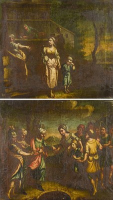 Auktion 146<br>EIN PAAR GEMÄLDE: DIE BEGEGNUNG AM BRUNNEN UND HEIMWEG IM DÄMMERLICHT