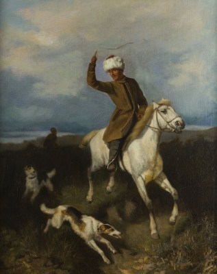 Auktion 147<br>JAGDSZENE MIT DEM REITER UND ZWEI WINDHUNDEN