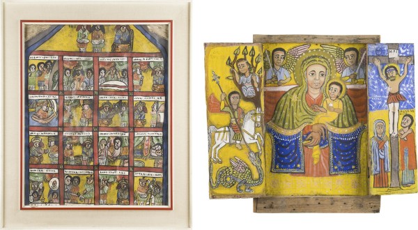 Auktion 147<br>ZWEI KOPTISCHE IKONEN: TRIPTYCHON MIT DER GOTTESMUTTER UND HEILIGEN-VITA