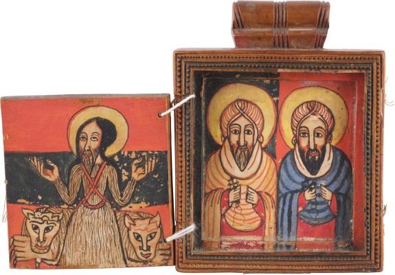 Auction 147<br>KOPTISCHES DIPTYCHON MIT DER GOTTESMUTTER UND AUSGEWÄHLTEN HEILIGEN