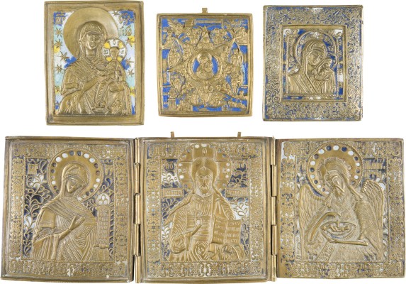 Bild SAMMLUNG VON VIER BRONZE-IKONEN: DARSTELLUNGEN DER GOTTESMUTTER SOWIE EIN TRIPTYCHON MIT DEESIS