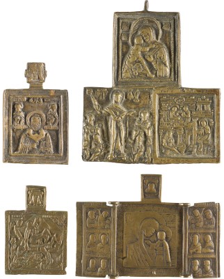 Bild SAMMLUNG VON VIER BRONZE-IKONEN: SELTENE KOMPOSITIKONE MIT DARSTELLUNGEN DER GOTTESMUTTER, GOTTESMUTTER VON KASAN SOWIE AUSGEWÄHLTE HEILIGE