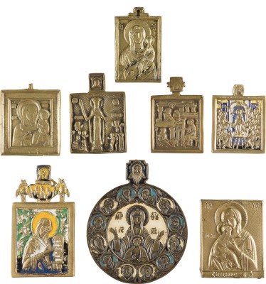 Bild SAMMLUNG VON ACHT BRONZE-IKONEN MIT DARSTELLUNGEN DER GOTTESMUTTER