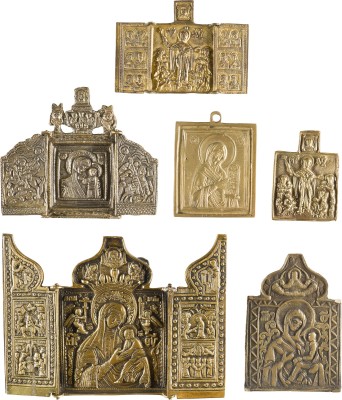 Auction 147<br>SAMMLUNG VON SECHS BRONZE-IKONEN MIT DARSTELLUNGEN DER GOTTESMUTTER