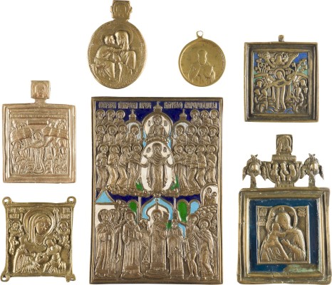 Bild SAMMLUNG VON SIEBEN BRONZE-IKONEN: DARSTELLUNGEN DER GOTTESMUTTER SOWIE HEILIGER NIKOLAUS VON MYRA