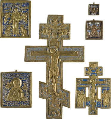 Bild SAMMLUNG VON SECHS BRONZE-IKONEN: KRUZIFIXE, CHRISTUS VON SMOLENSK SOWIE HEILIGER NIKOLAUS VON MYRA