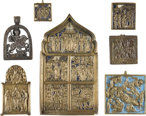 Bild SAMMLUNG VON SIEBEN BRONZE-IKONEN: DEESIS, REITERHEILIGE SOWIE FESTTAGE