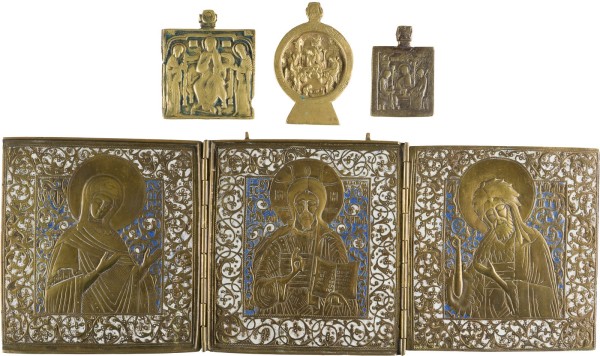 Bild SAMMLUNG VON VIER BRONZE-IKONEN: DEESIS SOWIE ALTTESTAMENTLICHE DREIFALTIGKEIT