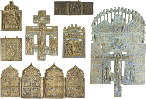 Picture SAMMLUNG VON SIEBEN BRONZE-IKONEN: KRUZIFIXE, DARSTELLUNGEN CHRISTI UND DER GOTTESMUTTER SOWIE EIN TETRAPTYCHON MIT FESTTAGEN