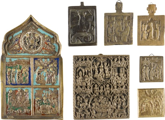 Auktion 147<br>SAMMLUNG VON SIEBEN BRONZE-IKONEN: HEILIGER GEORG DER DRACHENTÖTER SOWIE FESTTAGE