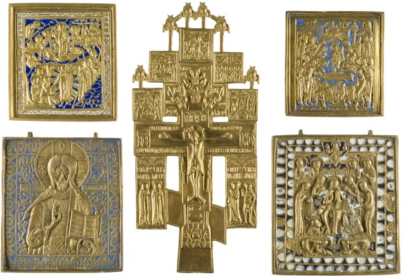 Picture SAMMLUNG VON FÜNF BRONZE-IKONEN: KRUZIFIX, DEESIS SOWIE FESTTAGE