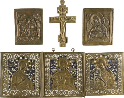 Picture SAMMLUNG VON VIER BRONZE-IKONEN: KRUZIFIX SOWIE DEESIS