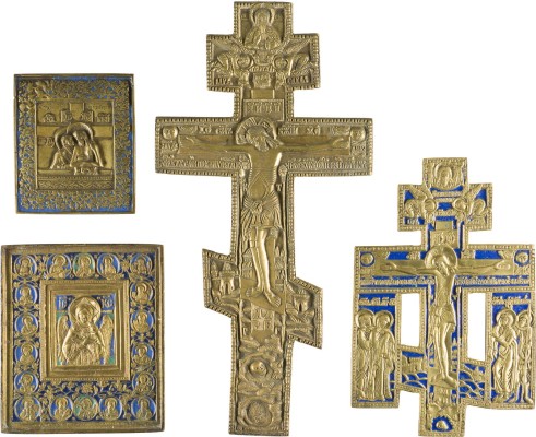 Bild SAMMLUNG VON VIER BRONZE-IKONEN: KRUZIFIXE, CHRISTUS, DAS GÜTIGE SCHWEIGEN SOWIE 'WEINE NICHT UM MICH, MUTTER'